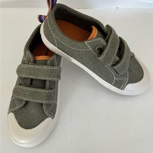 Old Navy Olive Canvas Kids Velcro Sneakers with Orange Insole